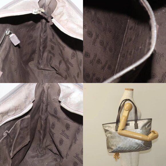 GUCCI GG Implementation Tote Bag Coated Canvas Silver Auth 117334 - Picture 15 of 16